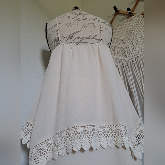 NWOT, Tiered Cream Dress w/ Crochet Accent - Picture 9 of 10